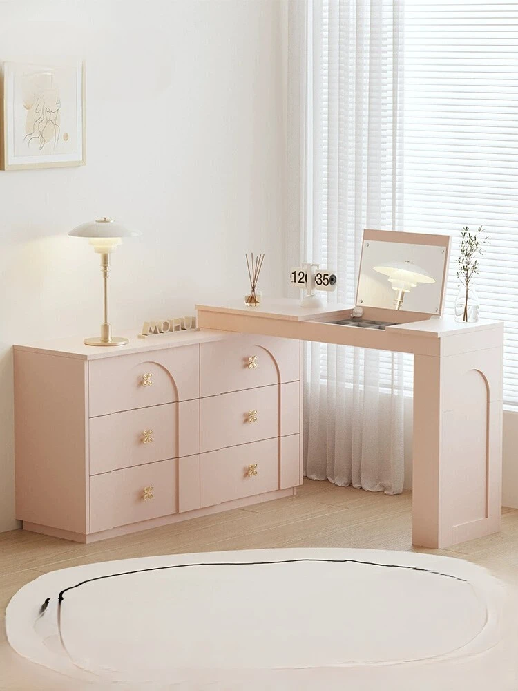 

Pink clamshell dresser Six-bucket cabinet Storage cabinet French bedroom bed end corner desk