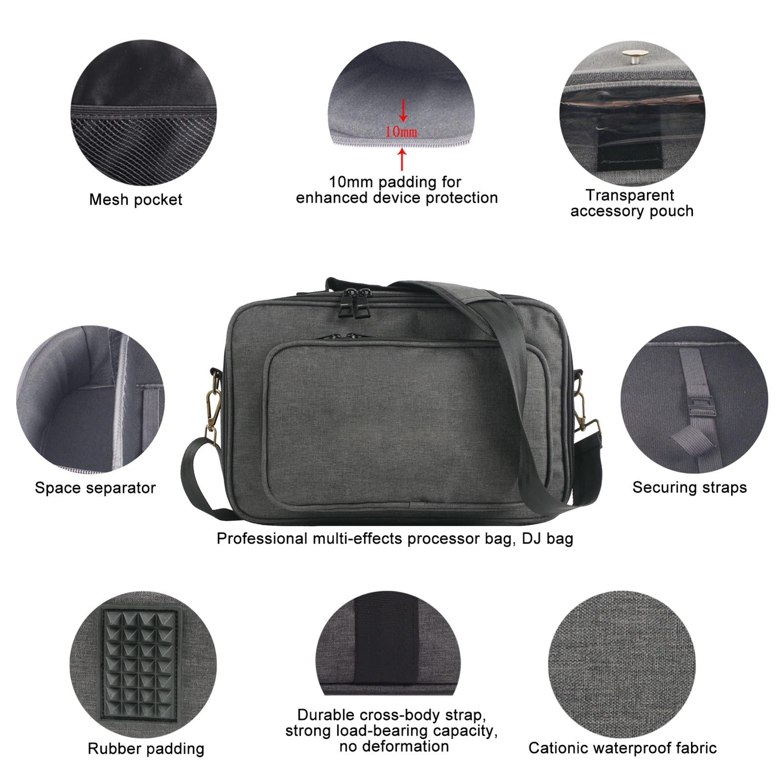 Tragbare Multi-Effekt-Tasche, professionelle Effekte, Umhängetasche, Handtasche, DJ-Controller-Tasche mit Schultergurt, Tragegriff