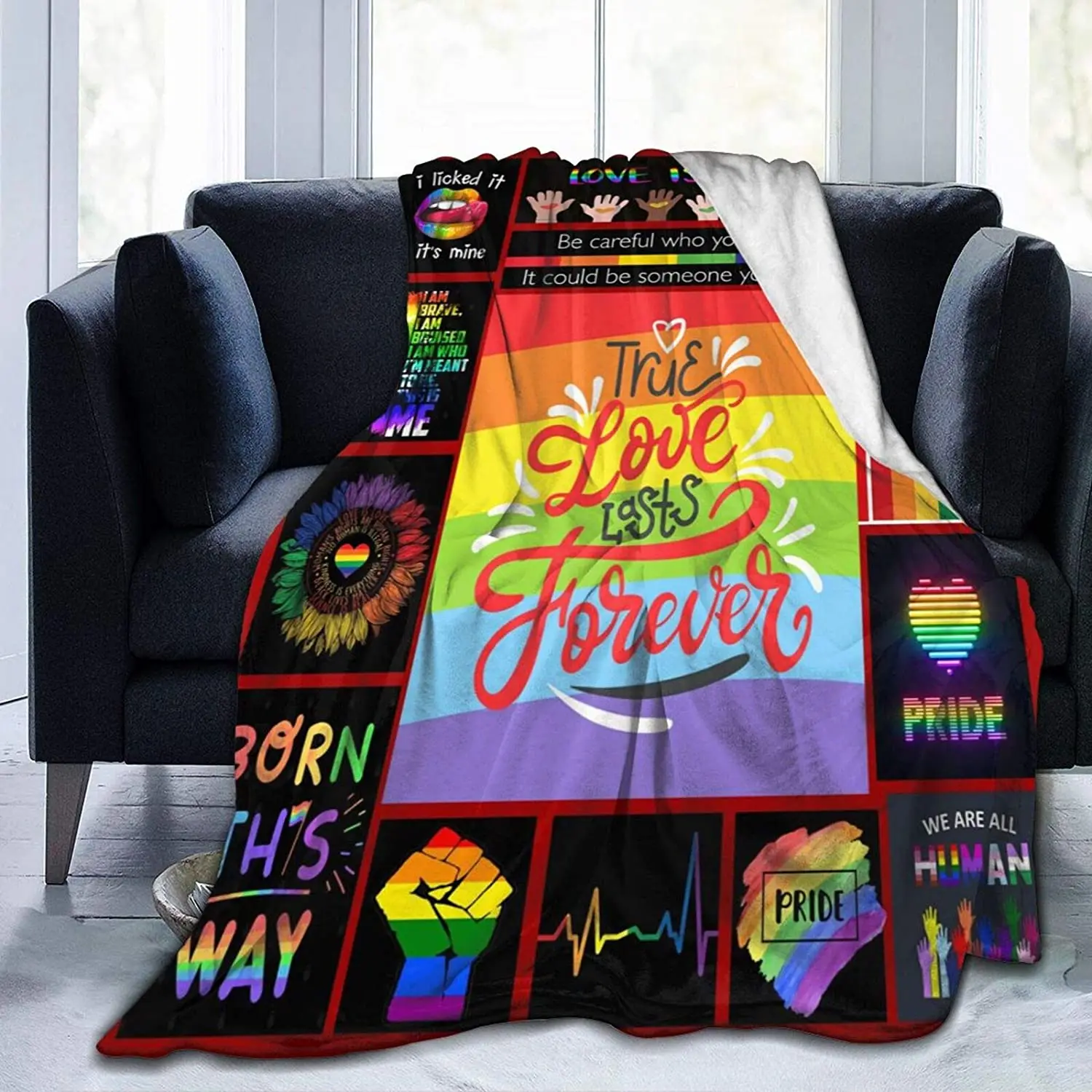 Throw Blankets LGBT Gay Pride Lesbian Rainbow Flannel Blanket for Couch Sofa Blankets Large Bedding Gifts for Christmas New Year