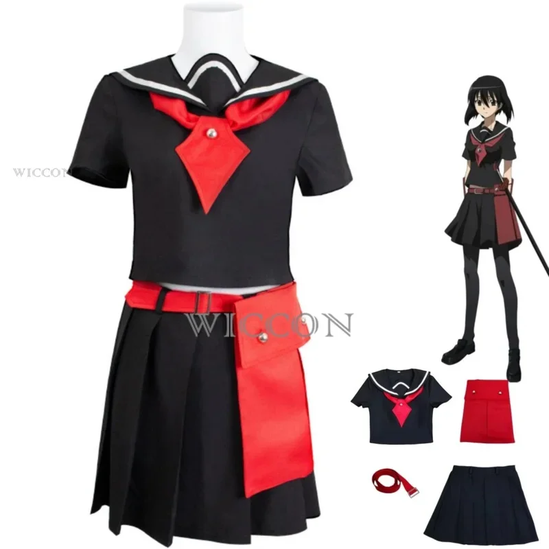 Anime Akame Ga KILL! Kurome Cosplay Costume Night Raid Black JK Uniform Skirt Woman Sexy Kawaii Carnival Halloween Sailor Suit