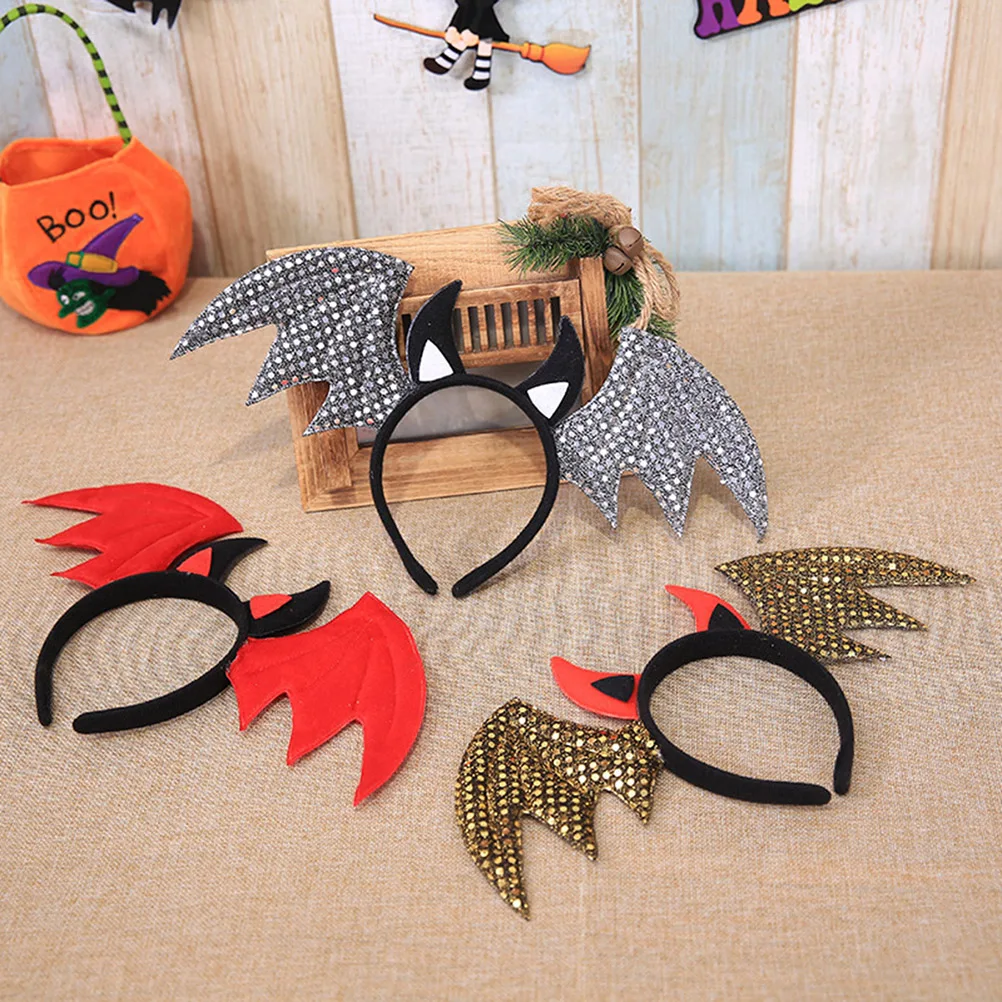 

Halloween Headband Furry Black Red Bands Comfortable Ergonomic Bat Wing Shape Kids Costume Stage Performance Cosplay