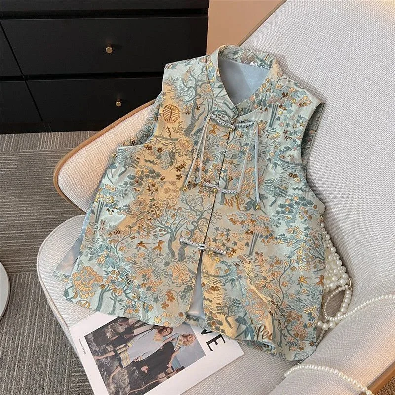 

2024 New Spring Autumn Printing Vest Coat Women Korean Fashion Temperament Sleeveless Loose Joker Casual Waistcoat Top Ladies