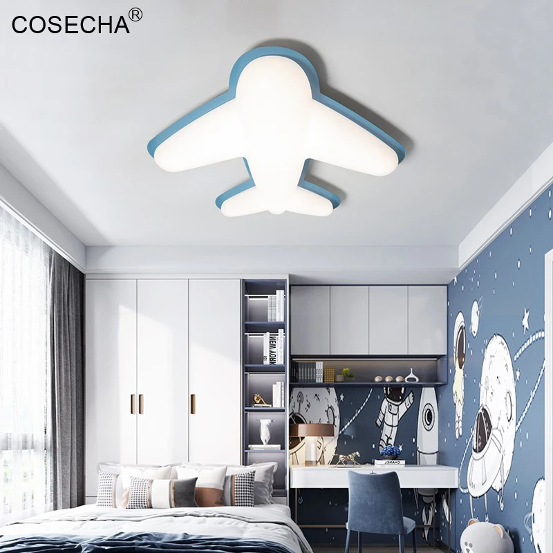 Modern White Airplane Ceiling Light Led Blue Ceiling Lamp 60W For Kids Bedroom Nursery Chilren'S Room 85-265V 3 Light Colors