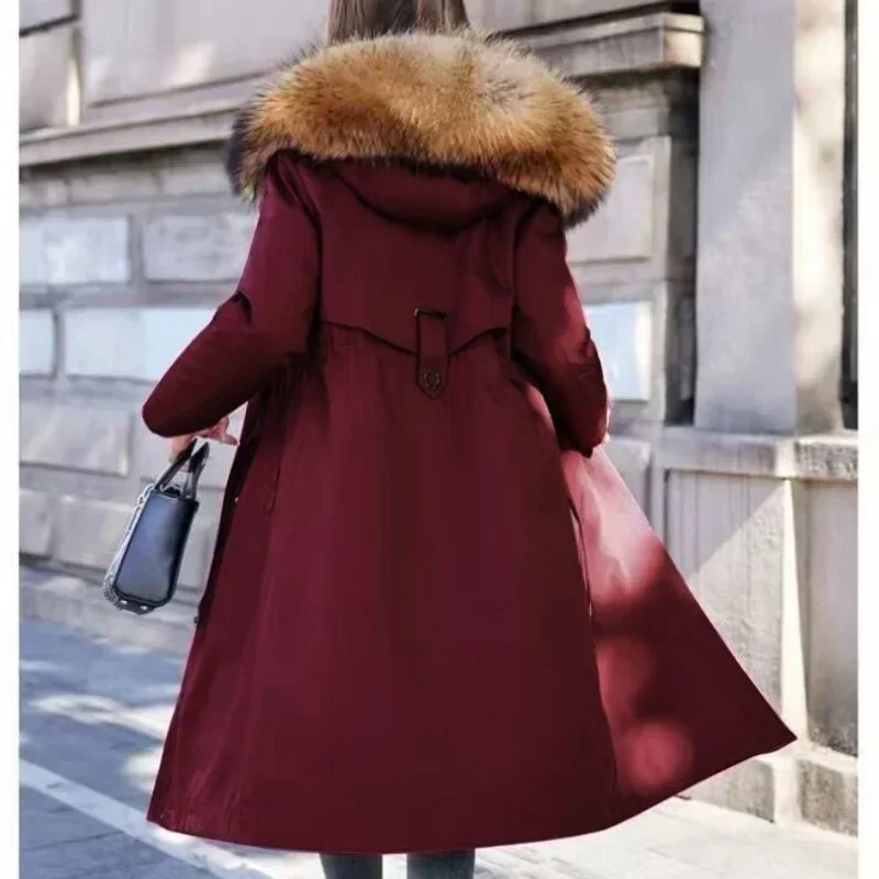 Female Thick Warm Parkas Hooded Outwear Large SizeInner Liner Removable Fur Over Knee Overcoat Women Cotton Coat Winter Jacket