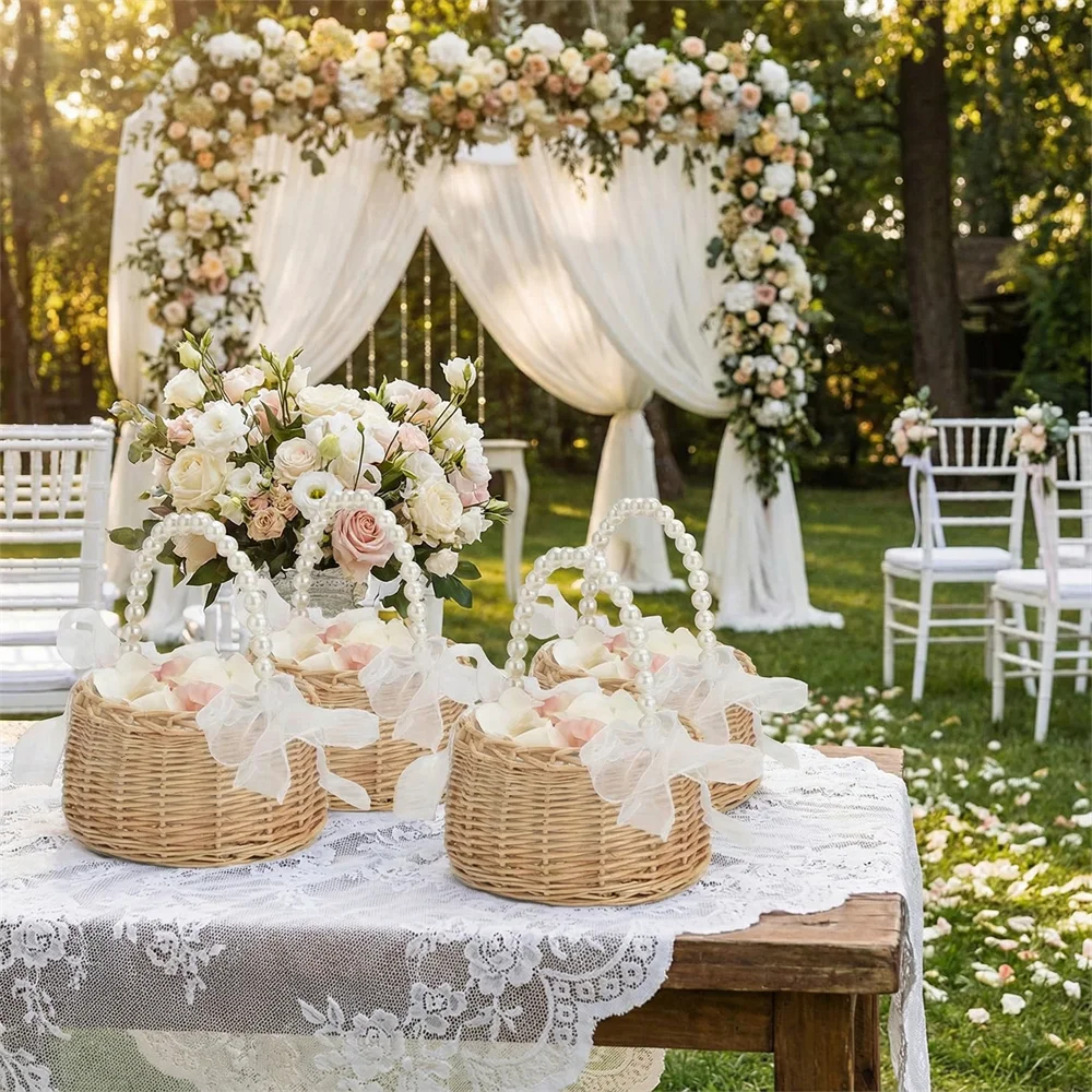 

4PCS Handheld Pearl Flower Basket with Souvenirs, Flower Arrangement Basket for Flower Shops, Household Storage Basket