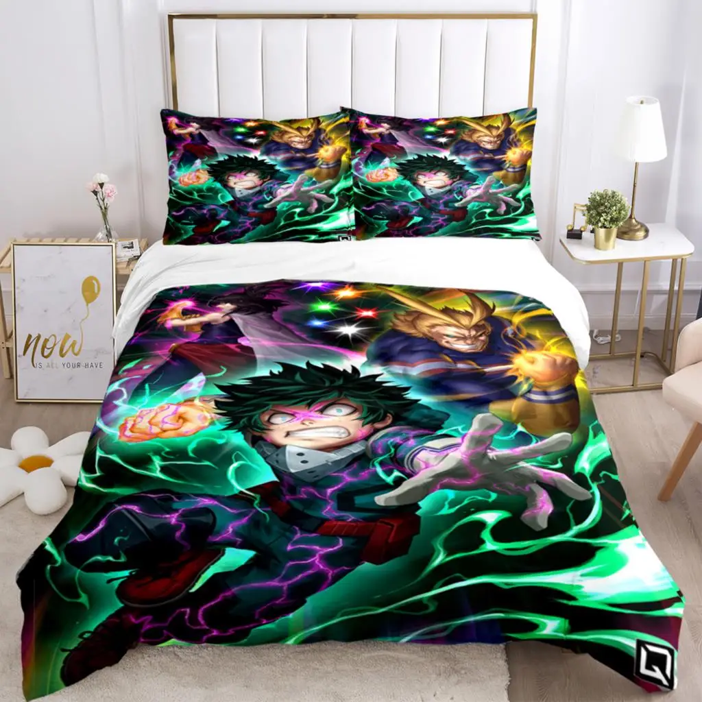 My Hero Academy 3D Printed Bedding Set 2_3 Piece Cartoon Anime Microfiber Bed Linen Set Pillowcase Adult Bed Cover Home Textiles