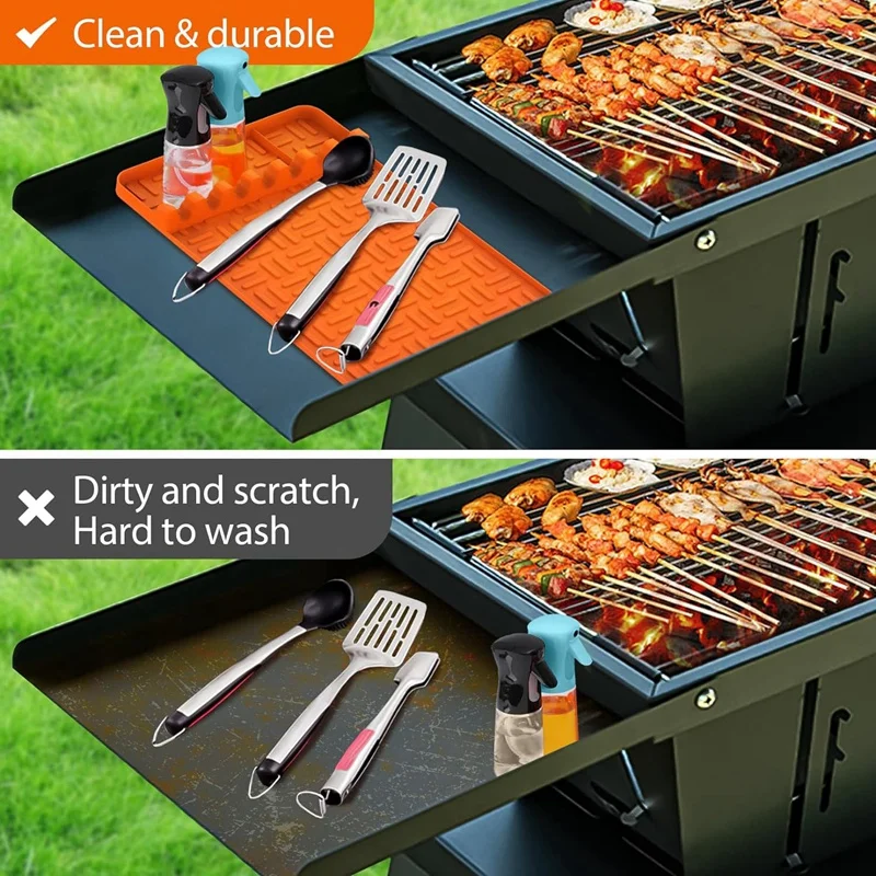 Silicone Griddle Tools Mat Griddle Tools Mat With Drip Pad,Side Shelf Mat Grill Utensils Holder Griddle Accessories