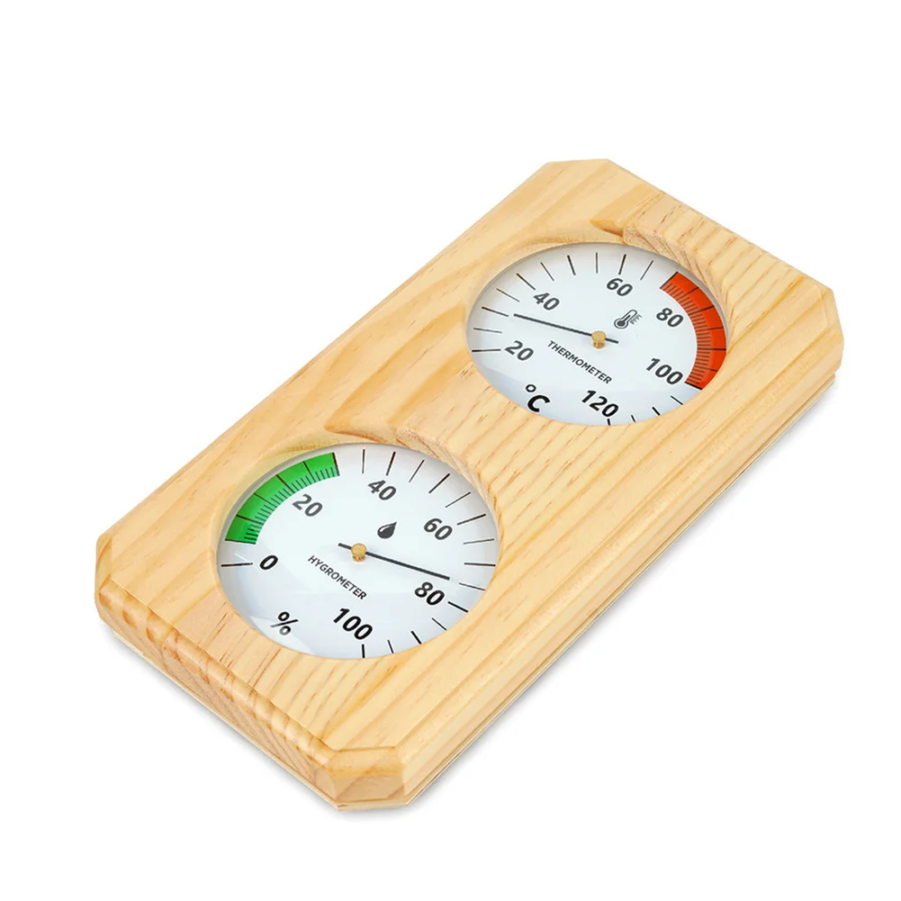 Sauna Room Thermometer and Hygrometer in Natural Wood Material with Optimized Layout for Instant Parameter Recognition