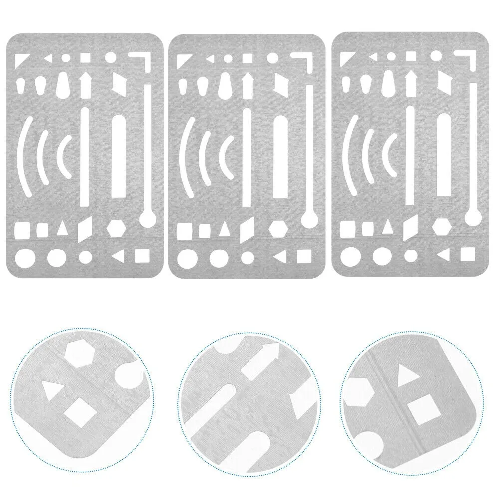 Bouclier d'effacement en acier inoxydable, 27 trous, dessin de proximité, pochoirs artisanaux géométriques, modèles de gomme, outils, 3 pièces