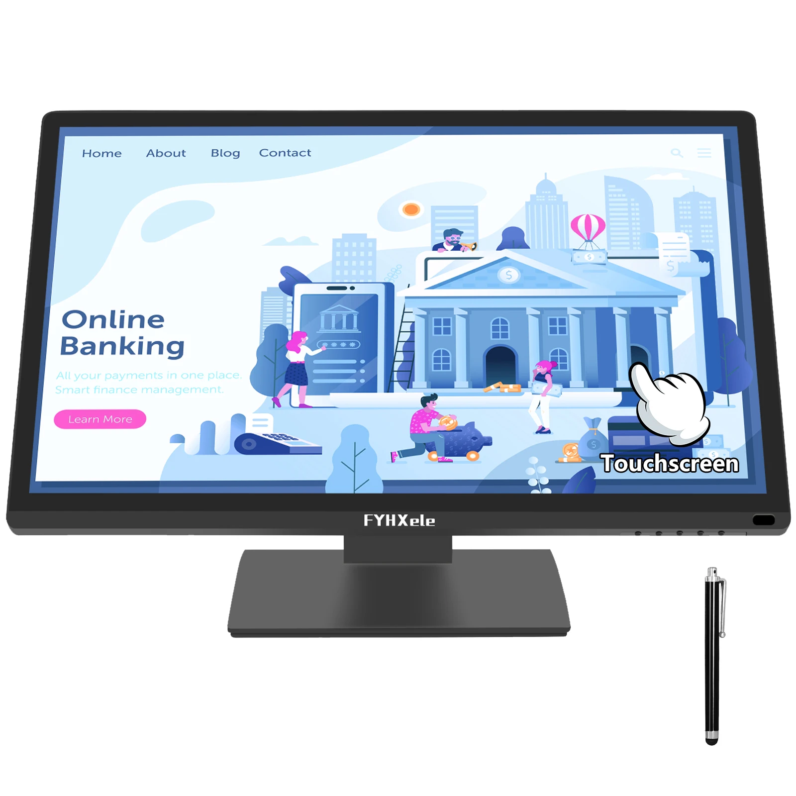 Монитор FYHXele 22 дюйма IPS FHD 1080P 75 Гц с сенсорным экраном, креплением VESA, HDMI, VGA, USB для игр, офиса, склада, бара, спортзала
