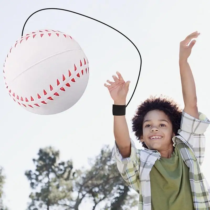 Bola deportiva de goma hinchable con correa para la muñeca, juguete de rebote de muñeca reutilizable, regalo de cumpleaños para niños, adultos y niños