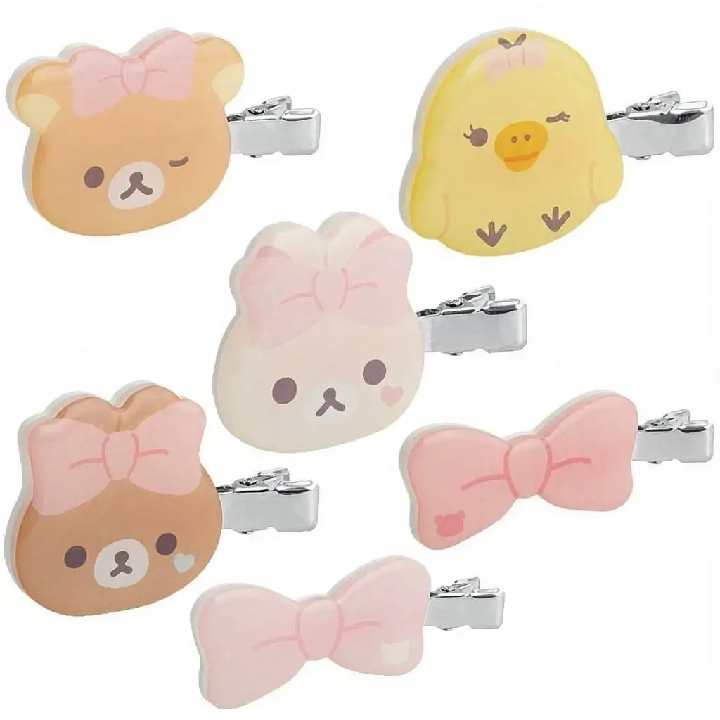 3 PCS Set Rilakkuma Korilakkuma Bear Makeup Big Bow Acrylic Bangs Hair Clip Hairpin Barrette Girls Headwear Hair Accessories