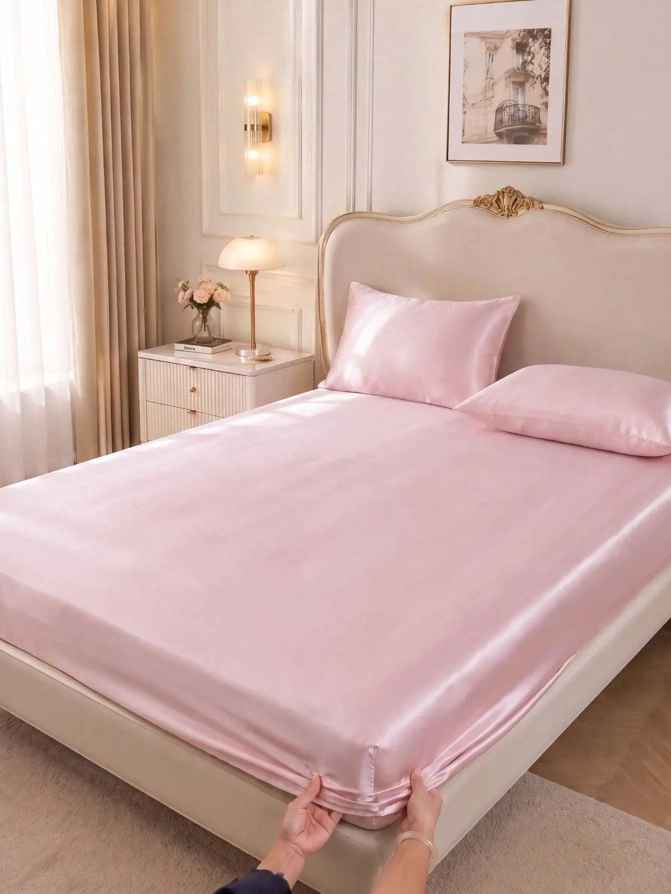 3pcs Satin Bed Sheet Set, Includes 1 Bed Skirt And 2 Pillowcases (Pillow Insert Not Included), Modern Soft Bedding Set, Suitable For Home Use, 11.8 Inch Bed Skirt Depth, Satin Pillowcases Are Soft, Breathable And Wrinkle-Resistant,