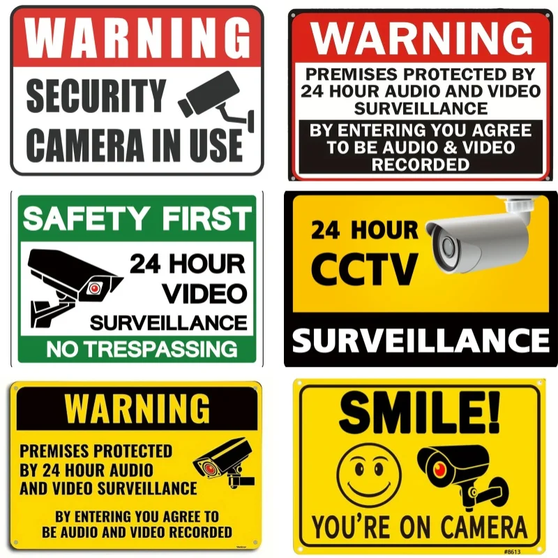 Vintage 24-hour Video Surveillance Metal Tin Sign Plaque Security Warning Decorative Plates for Outdoors Bar Cafe Club Home Room