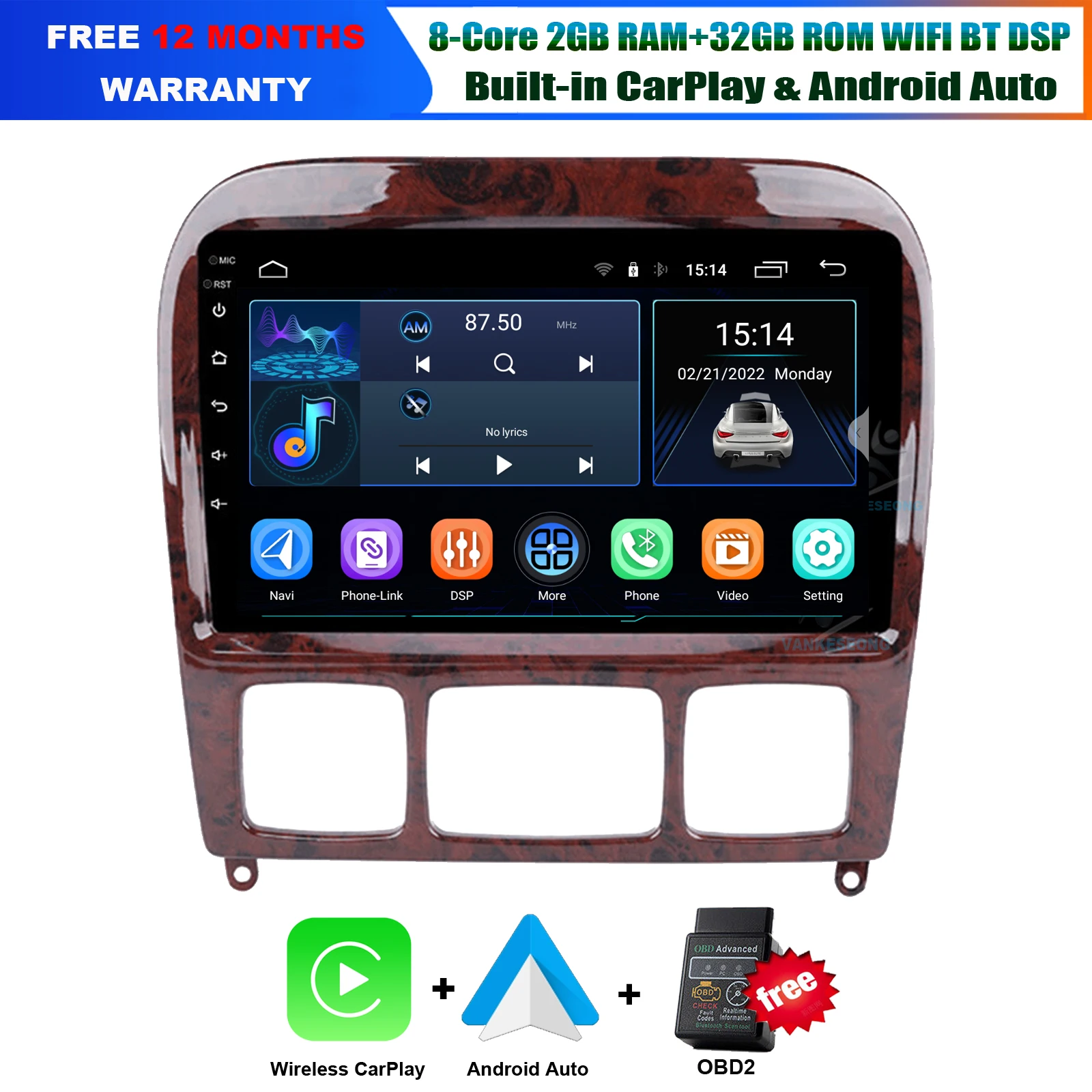 

9" Android 12 Touchscreen CarPlay BT Car Radio DAB Stereo GPS Sat Nav For - Mercedes-Benz S-Class W220 1998-2005 S280 S430 S500