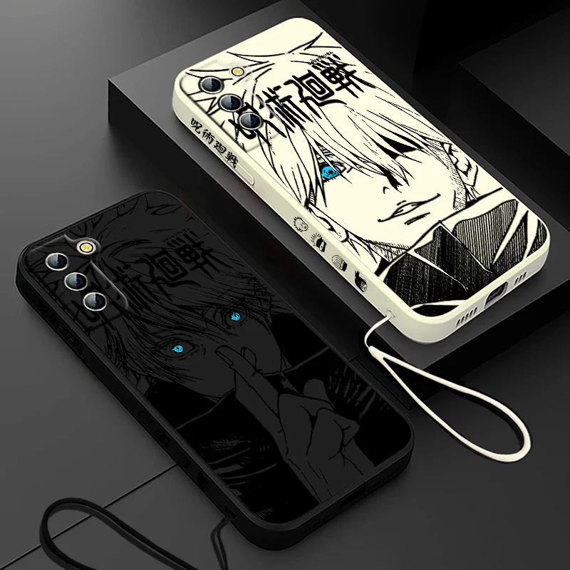 Jujutsu Kaisen Gojo Anime Phone Case For Samsung Galaxy S24 S23 S22 S21 S20 Pro FE Plus Ultra Liquid Left Rope Cover