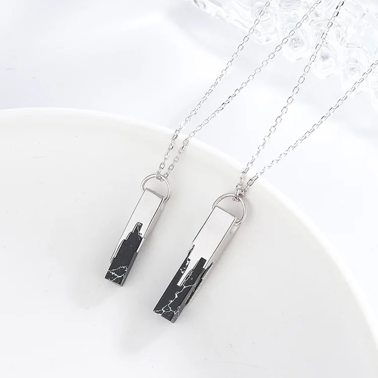 S925 Sterling Silver Couple Necklace - A Pair of Male and Female Hip Hop Long Pendant, Collar Chain, Versatile Item Jewelry