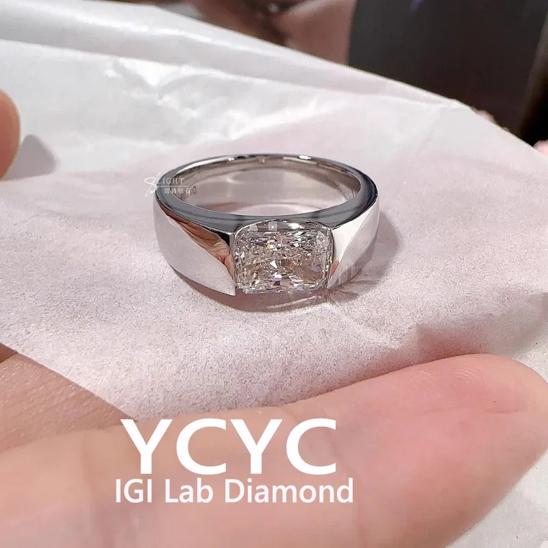 

Luxury Solid 14K White Gold Man Ring IGI Lab Growing Diamond Ring Radiant 1 2 3 Ct D VS1 Diamond wedding ring Engagement Ring