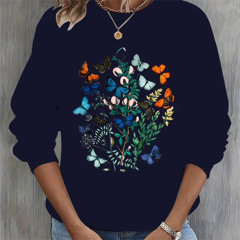 Butterfly Lover Gift Women's Sweatshirts Flowers Plants Butterfly Essential Sweatshirt Hoodie Vintage Butterflies Print Hoodies