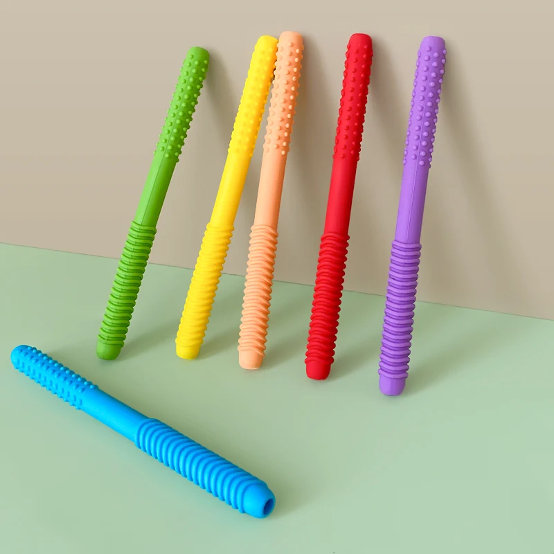 1pcs Straw Teether Children's Toy Soft Silicone Hollow Molar Stick Non-toxic Durable