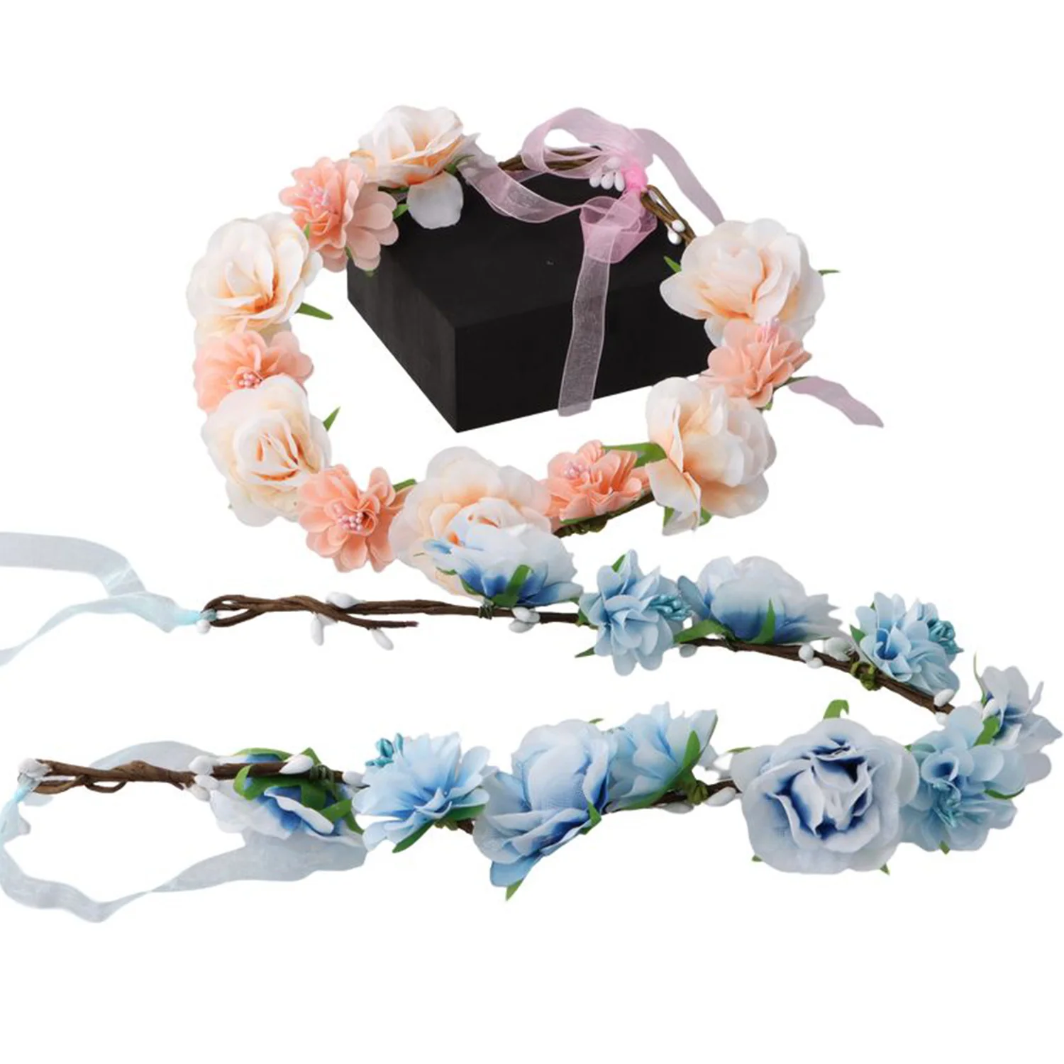 1pc Women Floral Wreath Red Rose Flower Crown Girls Bohemia Garland Headpiece with Adjustable Ribbon Bridal Wedding Accessories