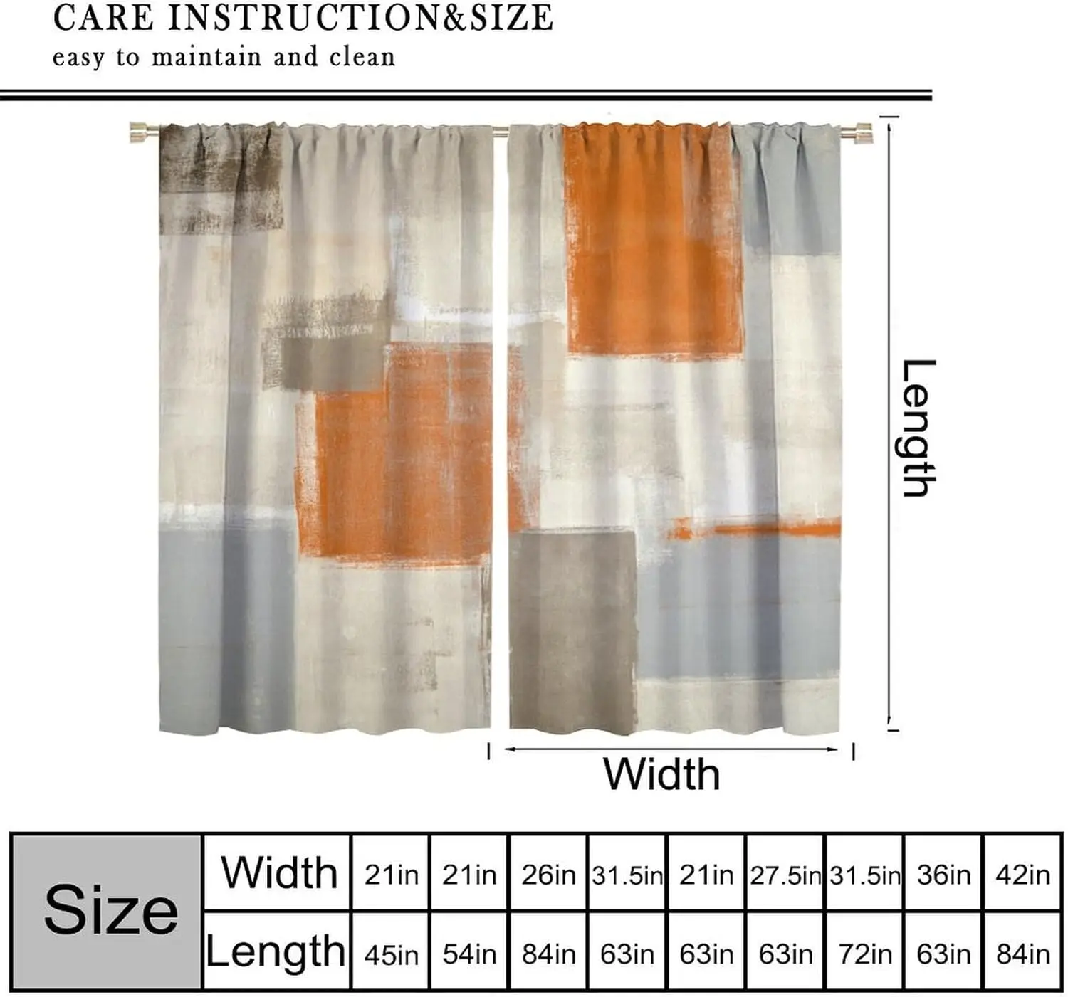 Orange Abstract Geometric Curtain, Vintage Rustic Modern Art Window Drapes for Bedroom Living Room Home 42