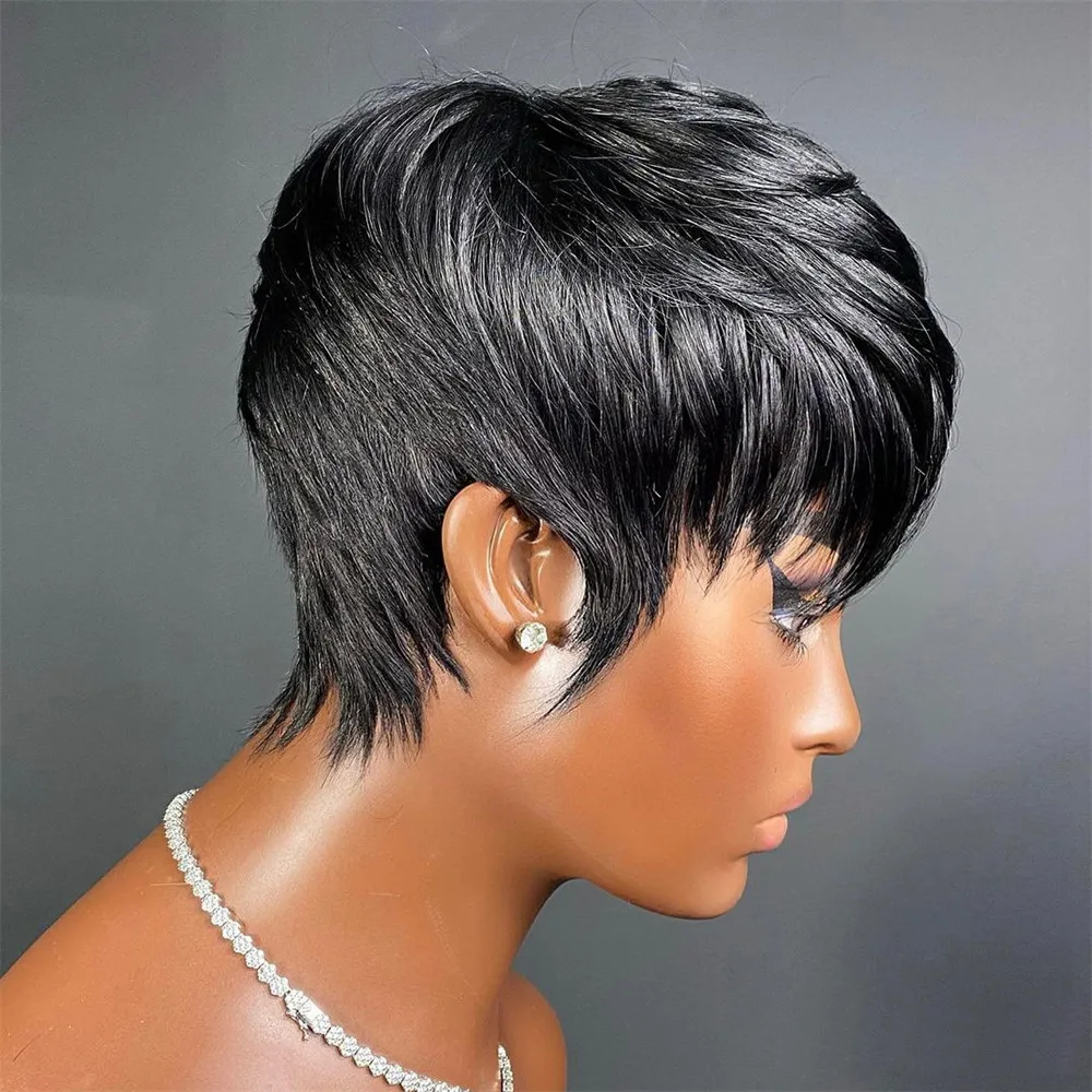 Short Wig For Women Human Hair Wigs Pixie Cut Wig Real Human Hair Machine Made Pixie Wigs Short Layered Haircut Straight Wigs