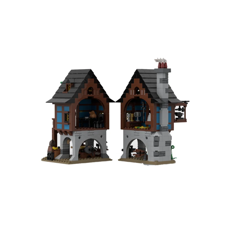 Medieval Street View  Series Modular Building MOC Lane Blacksmith's Shop Model Technical Bricks Assembly Children Toys Gifts