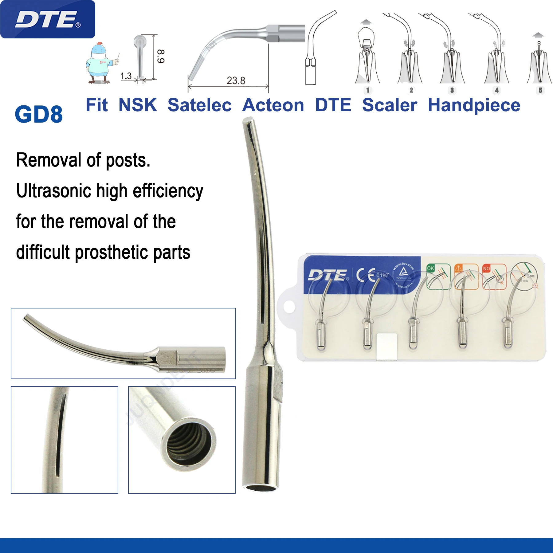 Originele Specht DTE Tandheelkundige Scaler Tips Ultrasone Scaling Tip G1-G8 GD1-GD8 Voor tanden reinigen Fit EMS NSK Satelec Acteon