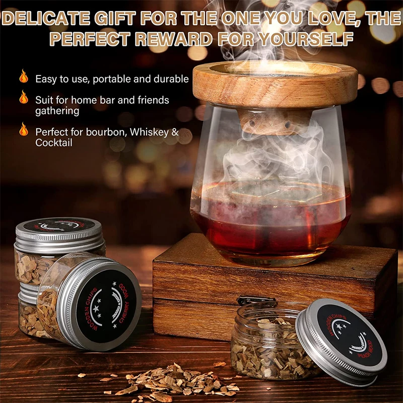 Cocktail Smoker Kit Whiskey Bourbon Wooden Smoked Bartending Sawdust Smoker Set Drinks Kitchen Bar Accessories Tools Men Gifts