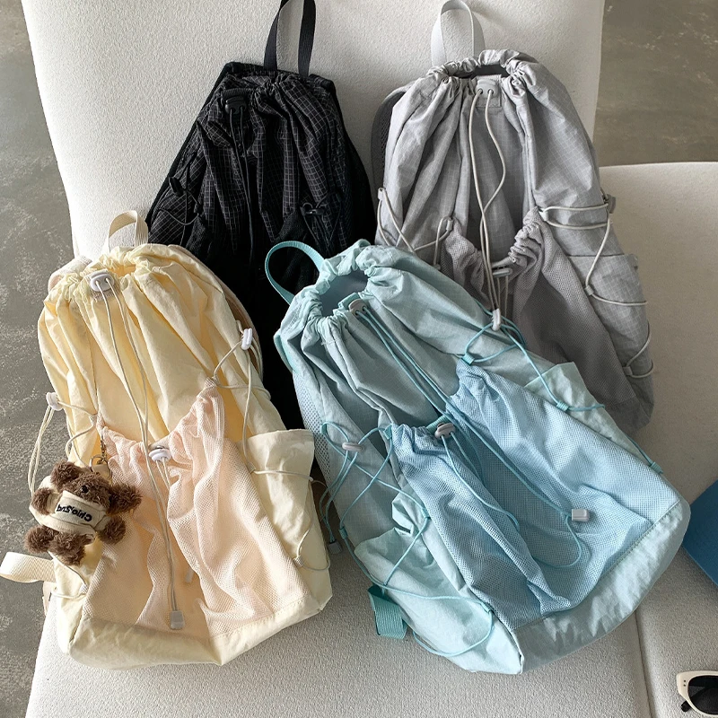 Korean Style Outdoor Travel Large Capacity Nylon Drawstring Tennis Backpack Unisex Casual Versatile Shoulder Bag