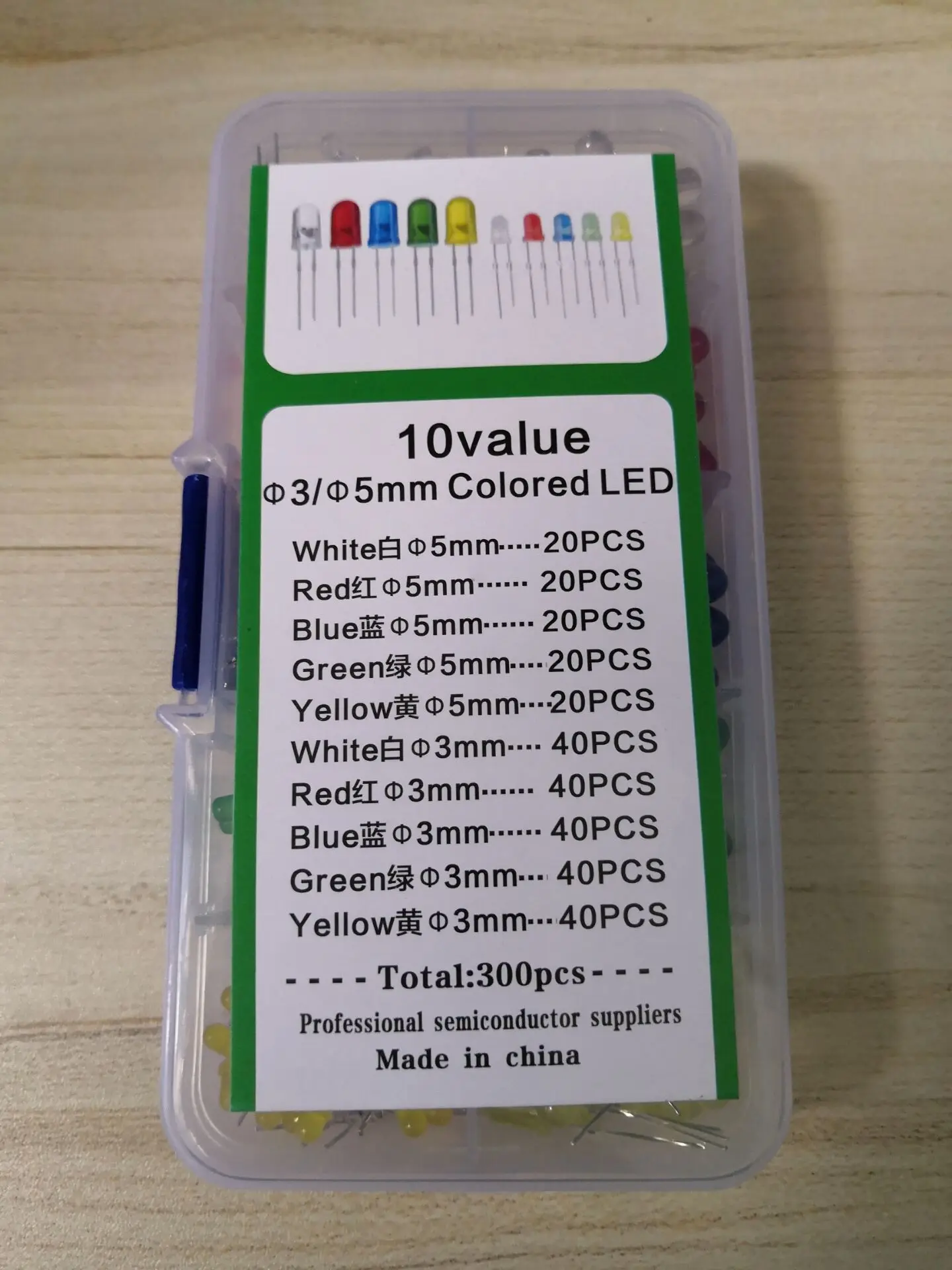 5Color 3mm+5mm LED Kit  Blue Green White Red Yellow F3&F5 Mm Mix Colour Assorted Pack Set Assortment Light Emitting Diode 300PCS