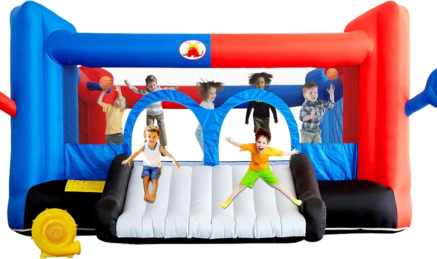 Maison gonflable de rebond avec toboggan, 15,3 pieds x 14,7 pieds, château sautant avec souffleur, fléchettes, double panier de basket-ball, double coup de pied B