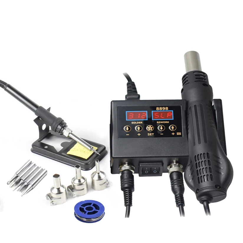 SMD Rework Soldering Station 2 in 1 Soldering Iron Portable Hot Air Gun Eruntop 8898