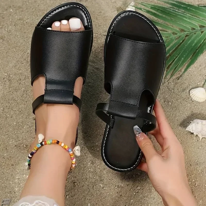 2024 Hot Sell New Summer New Arrival Casual Fashion Solid Color Open Toe Slippers Comfortable Non-slip Women's Low Heel Sandals