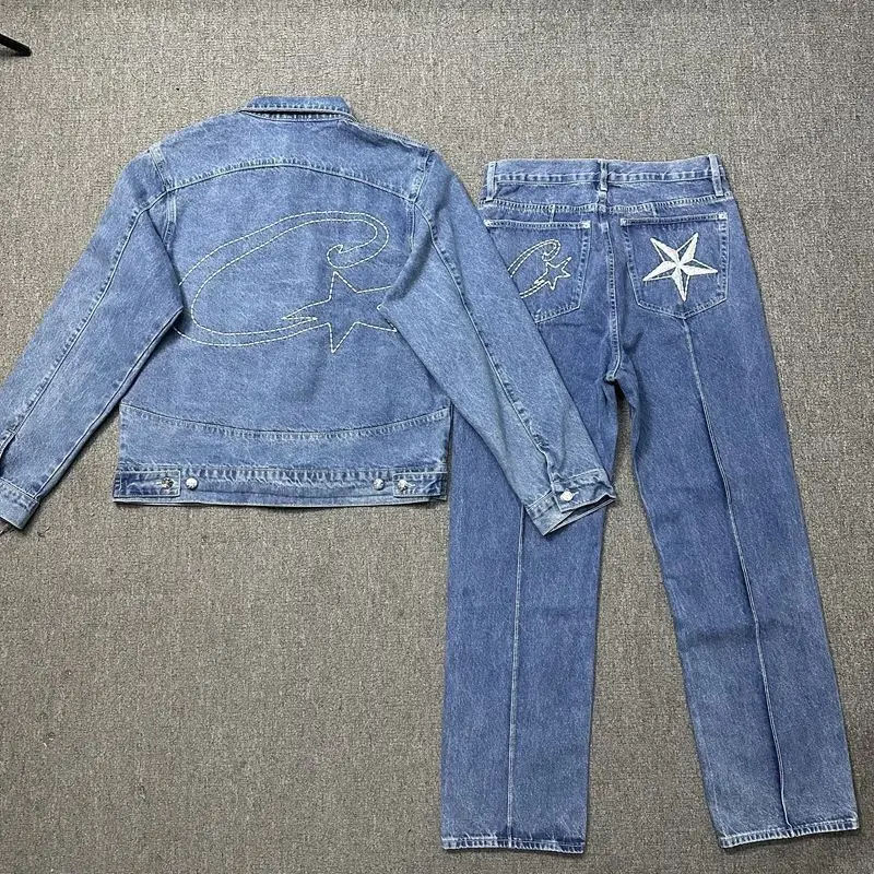 Brand Jeans High Quality Women Men Hip Hop Casual Jackets Star Embroidered High Street Trend Clothing y2k Tops Pants Sets