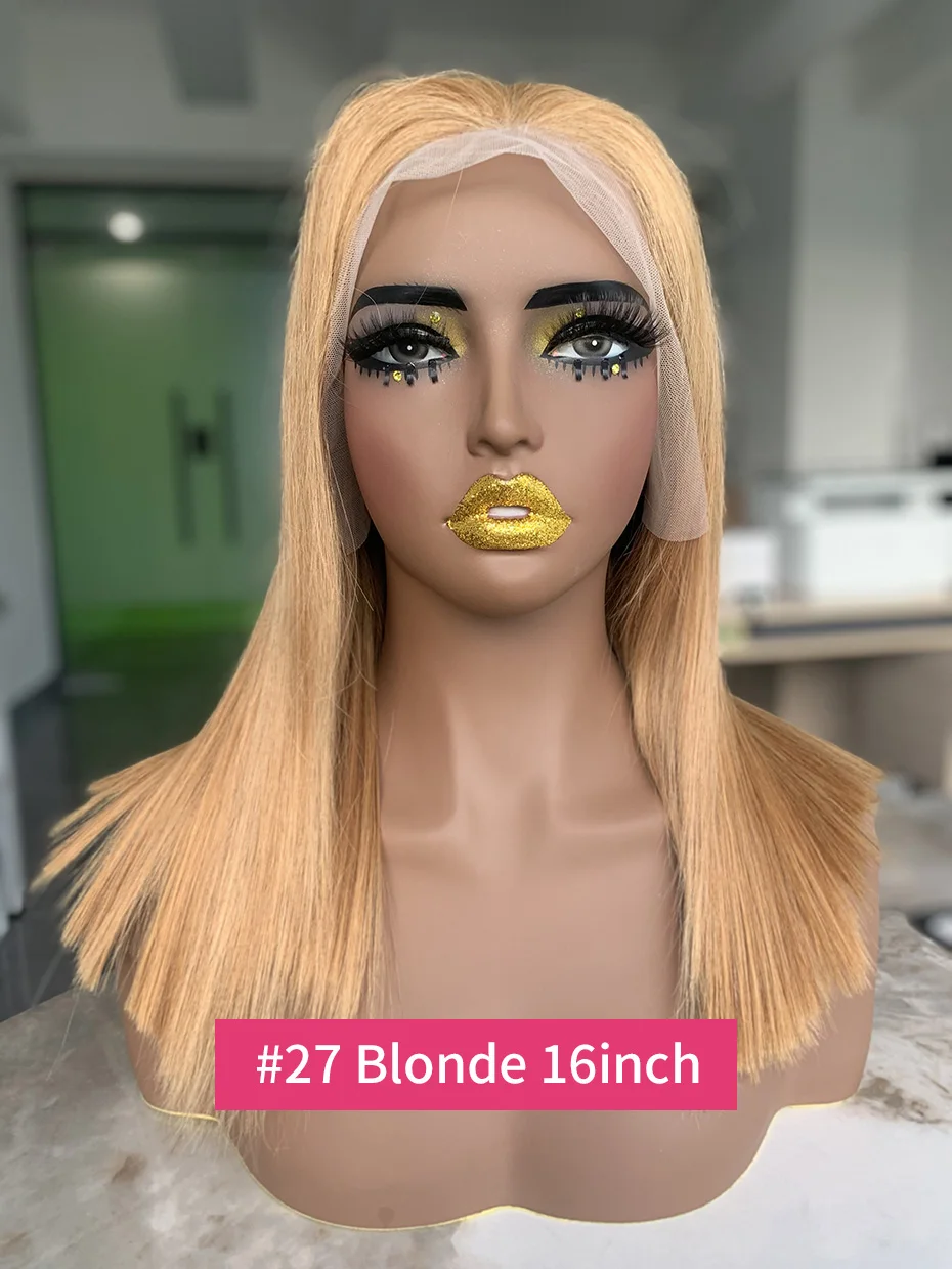 # 27 Медовый блондин Цветной парик 13x4 Боб Парики из натуральных волос на кружеве Вьетнамский двойной рисунок Плотность 250 Парик из натуральных волос на кружеве