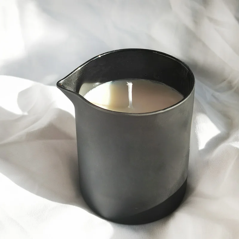 Recipiente de vidrio para velas, botella de aceite de masaje de color negro
