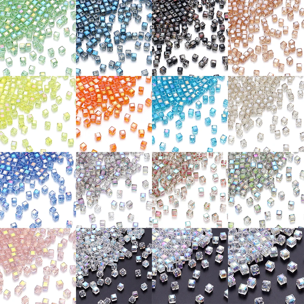 50Pcs/Lot 4/6/8mm Cube Square Faceted Glass Crystal Beads Spacer Loose Beads For DIY Crafts Materials Ornament Making Supplies
