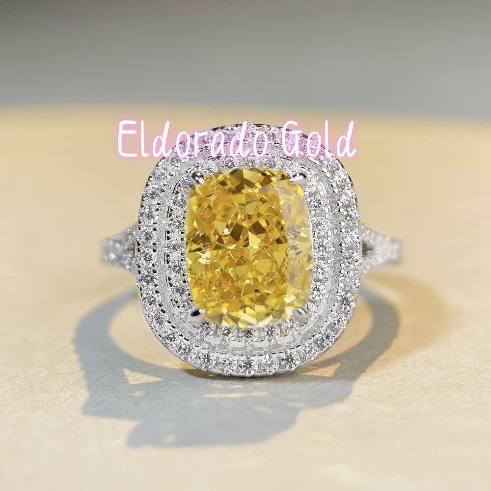 Anillo de Diamantes de Lujo Eldorado Gold, Anillo de Platino Sólido PT950 para Mujer, Anillo con Diamantes Completos, Anillo de Diamantes Moissanite