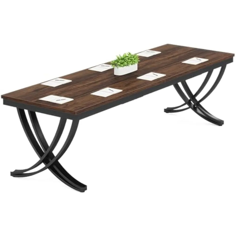 

6.5FT Conference Table for 6-8 People, 78 inch Rectangular Seminar Table with Strong Metal Frame, Business Furniture