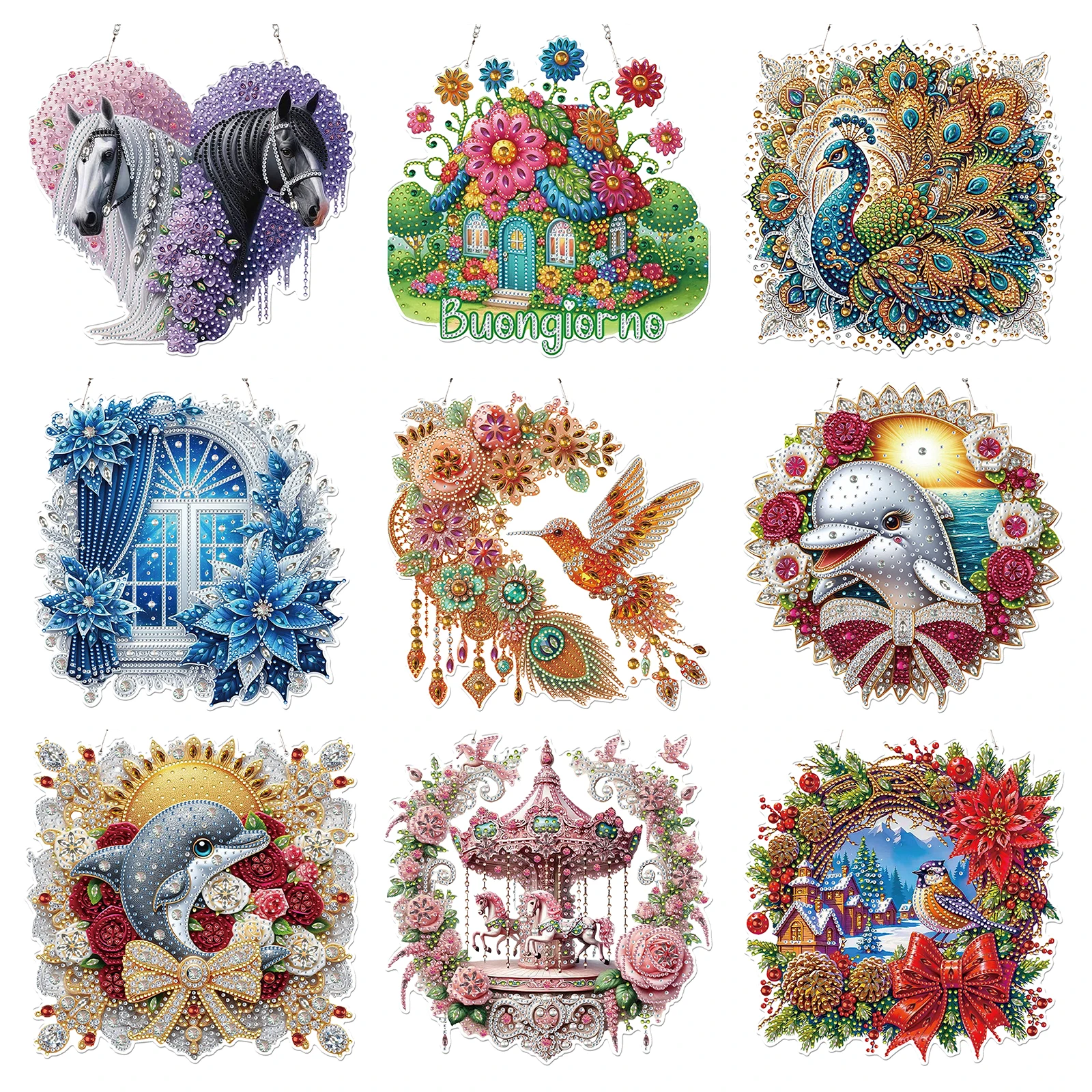 

Animal DIY 2D Flat Acrylic Diamond Art Window Hanging Ornament 24x22cm Double-Sided Diamond for Porch Outdoor Garden Ornament