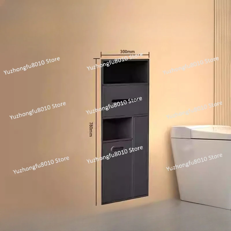 Thickened 304 Stainless Steel Toilet Niche, Bathroom Storage Cabinet with Trash Bin, Waterproof Wall-Mounted Bathroom Organizer