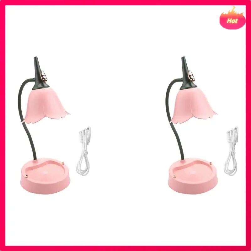 

ABYP 2X Flower LED Desk Lamp Student Bedroom Lighting Contact Reading Eye Protection USB Flower Lampshade Table Light, Pink