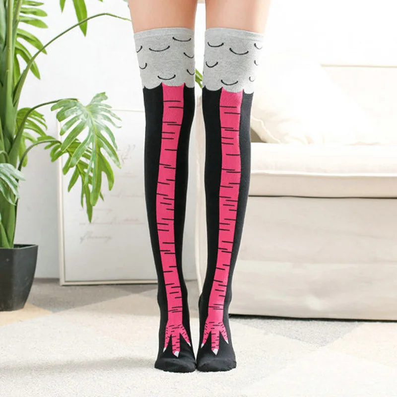 Chicken Feet Pattern Tights Women's Knee-High Ostrich Print Socks Slimming Long Stockings for Autumn Winter Season