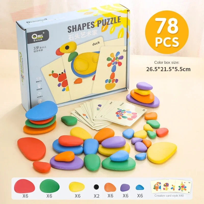 Children 3D Puzzle Montessori Toys Rainbow Pebbles Logical Thinking Game Kids Painting Sensory Learning Toys For 3-6 Years Old