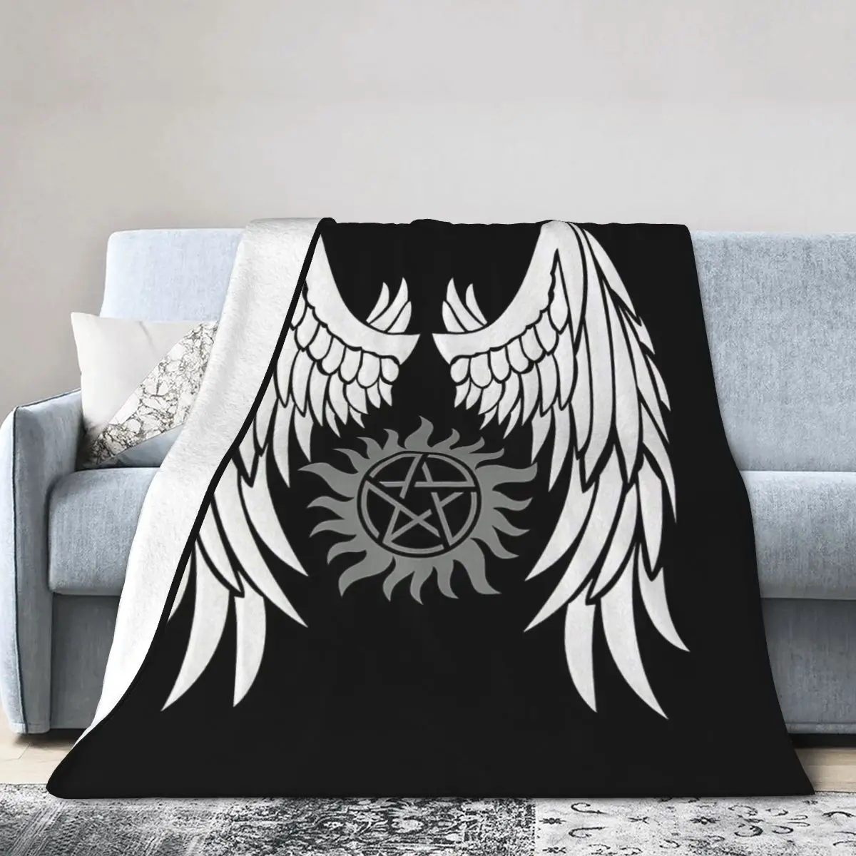 Supernatural Wings And Logo Blanket Soft Warm Flannel Throw Blanket Plush for Bed Living room Picnic Travel Home Couch