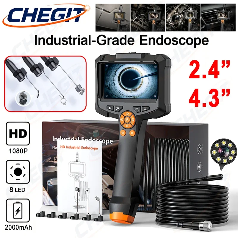 

2026 New Industrial Endoscope Camera 4.3inch Screen HD1080P IP67 Waterproof 8 LED Light Inspection Borescope for Pipe Car Repair
