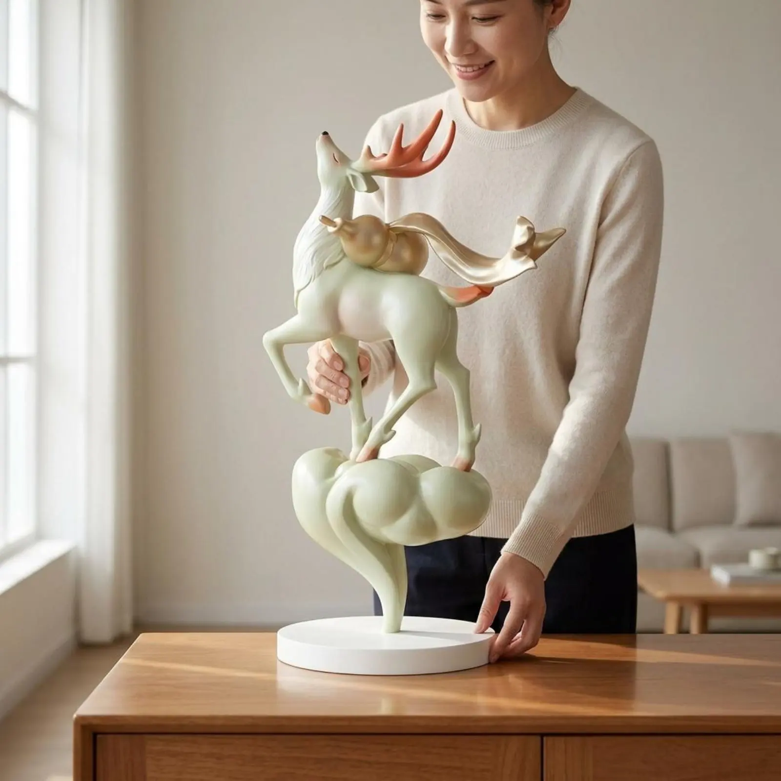 Deer Ornament Elegant Look Deer Statue Elk Sculpture Polished Surface Home Decor Lifelike Details for Living Room, TV Cabinet