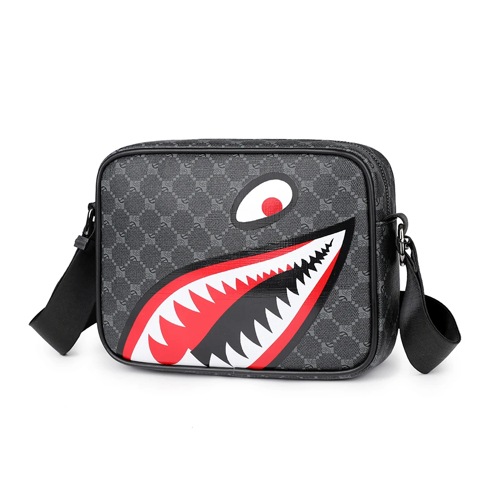 New eye printed Shoulder Bag for Men Leather Messenger Bag Wide Strap Crossbody Bags Square Plaid Male Sling Bag sacoches hommes